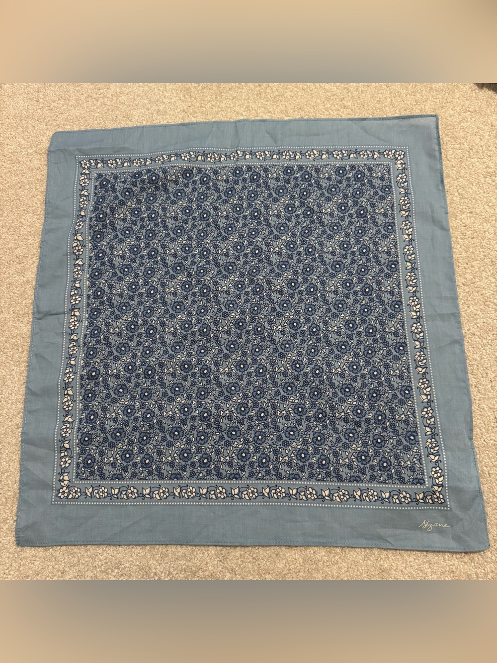 Sezane Le Foulard Pour La Vie Scarf in Kerala Bleu Cotton Square Blue-19x19”